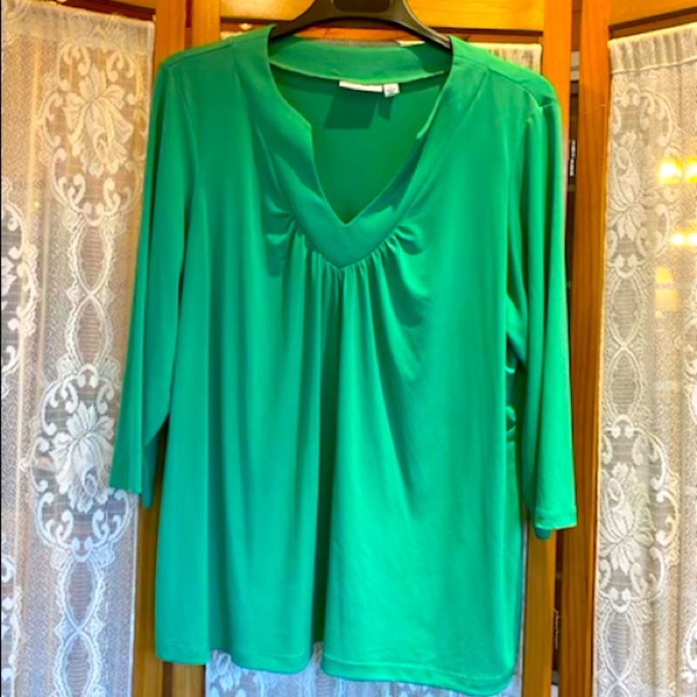 Ruched V-neck 3/4 length blouse